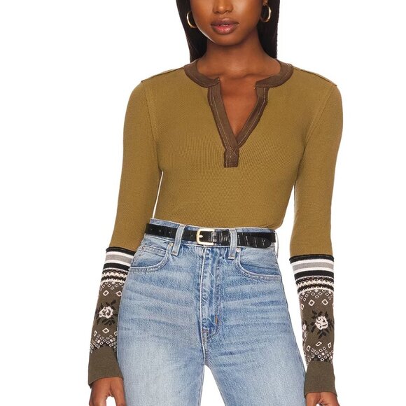 NWT Free People Mikah Layering Cuff Thermal Top Long Sleeve XS green - Picture 1 of 7